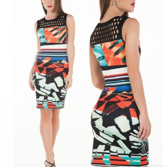 NWT CLOVER CANYON Ink Strokes neoprene bodycon sleeveless dress Size XS - Picture 2 of 11